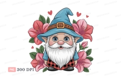 Blue hat gnome with pink flowers image Product Image 1