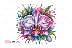 Orchid bloom watercolor splashes pink Product Image 1