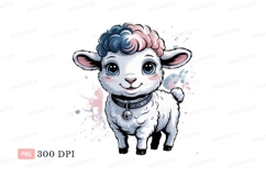 Fluffy lamb with blue eyes and pink blue wool animal Product Image 1