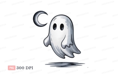 White ghost floating near crescent moon image Product Image 1