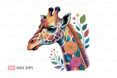 Colorful giraffe head adorned with flowers leaves Product Image 1