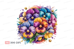 Vibrant Pansy Bouquet Gold Trimmed pansies colorful Product Image 1