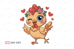 Cute chicken wearing flower crown cartoon bird Product Image 1