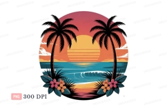 Tropical sunset ocean wave palm trees image Product Image 1