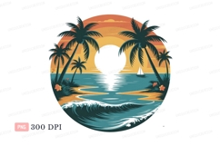 Tropical sunset beach palm trees ocean image Product Image 1
