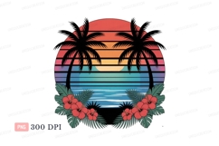 Tropical palms ocean sunset hibiscus flowers image Product Image 1