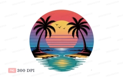 Tropical sunset ocean view with palm trees beach Product Image 1