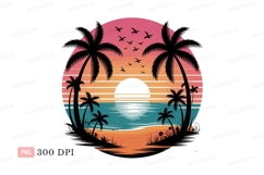 Tropical sunset beach palm trees birds ocean Product Image 1