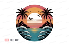 Tropical sunset ocean waves palm trees image Product Image 1