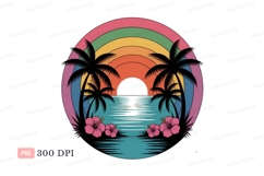 Tropical sunset ocean palm trees hibiscus image Product Image 1