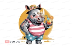 Rhino wearing straw hat and holding cocktail flowers Product Image 1