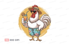 Rooster wearing hat sunglasses holding drink chicken Product Image 1