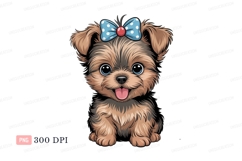 Fluffy puppy with blue polka dot bow canine yorkie Product Image 1