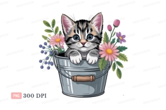 Kitten bucket flowers pink blue Product Image 1