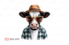 Cow wearing hat sunglasses plaid shirt image Product Image 1