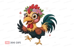 Cheerful rooster wearing flower crown chicken bird Product Image 1