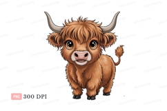 Fluffy brown cow with big eyes horns Product Image 1