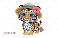 Cute tiger wearing hat and glasses animal cartoon Product Image 1