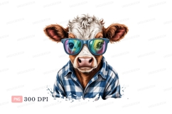 Cow wearing colorful sunglasses and plaid shirt animal Product Image 1