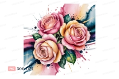 Pink yellow roses watercolor splash green Product Image 1