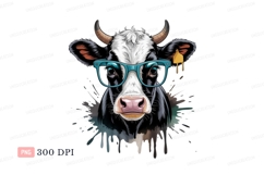 Black white cow wearing blue glasses image Product Image 1