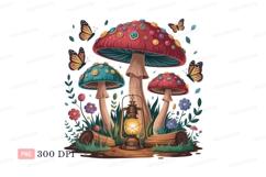 Whimsical mushrooms butterflies lantern flowers image Product Image 1