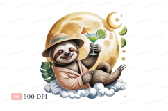 Sloth relaxing with cocktail under moon night clouds Product Image 1
