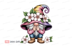 Gnome wearing flowers and hat pink blue Product Image 1