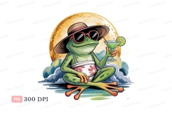 Green frog wearing hat and sunglasses with cocktail Product Image 1