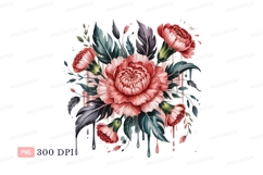 Coral pink peonies dark foliage drips floral Product Image 1