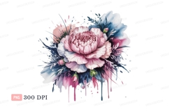 Pink peony floral watercolor splash white blue Product Image 1