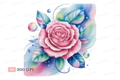 Pink rose with colorful leaves and bubbles flower blue Product Image 1