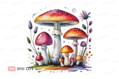 Colorful mushrooms and plants Clipart P N G orange Product Image 1
