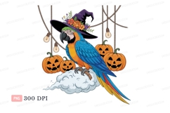 Blue yellow parrot witch hat pumpkins macaw orange Product Image 1