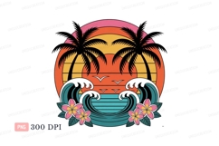 Tropical sunset ocean waves palm trees image Product Image 1