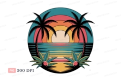 Tropical sunset ocean palms retro Product Image 1