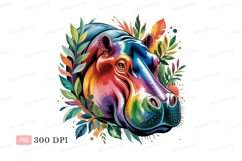 Colorful hippopotamus surrounded by foliage leaves Product Image 1