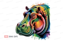 Colorful hippopotamus with foliage abstract vibrant Product Image 1