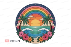 Tropical beach sunset rainbow scene ocean waves Product Image 1
