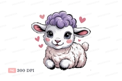 Cute fluffy lamb with purple curls and pink hearts Product Image 1