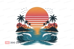 Tropical sunset ocean waves palm trees image Product Image 1