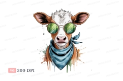 Cool cow wearing sunglasses and bandana animal blue Product Image 1