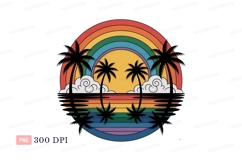 Tropical sunset rainbow palms ocean Product Image 1