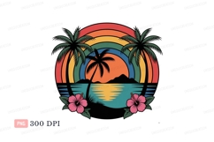 Tropical sunset beach palm trees hibiscus image Product Image 1