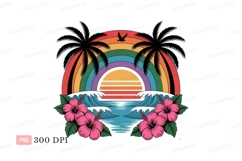Tropical sunset rainbow ocean waves palm Product Image 1