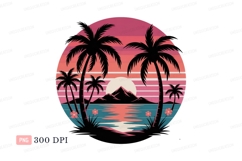 Tropical sunset ocean mountain palms image Product Image 1