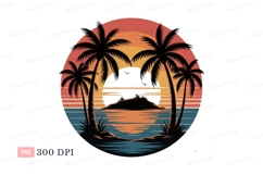 Tropical island sunset palm trees ocean image Product Image 1