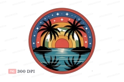 Tropical sunset ocean palms reflection image Product Image 1