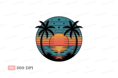 Sunset palms ocean stars Clipart P N G tropical Product Image 1