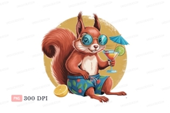 Squirrel wearing sunglasses and shorts holding a cocktail Product Image 1